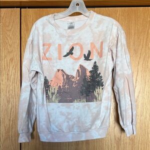 XS Pink Tie Dye Zion Nature Graphic Sweatshirt